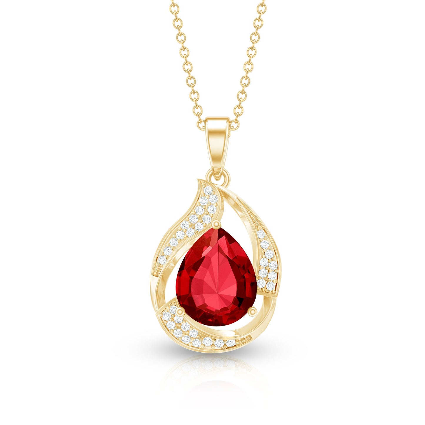 Designer Lab Created Ruby Teardrop Pendant Necklace with Diamond