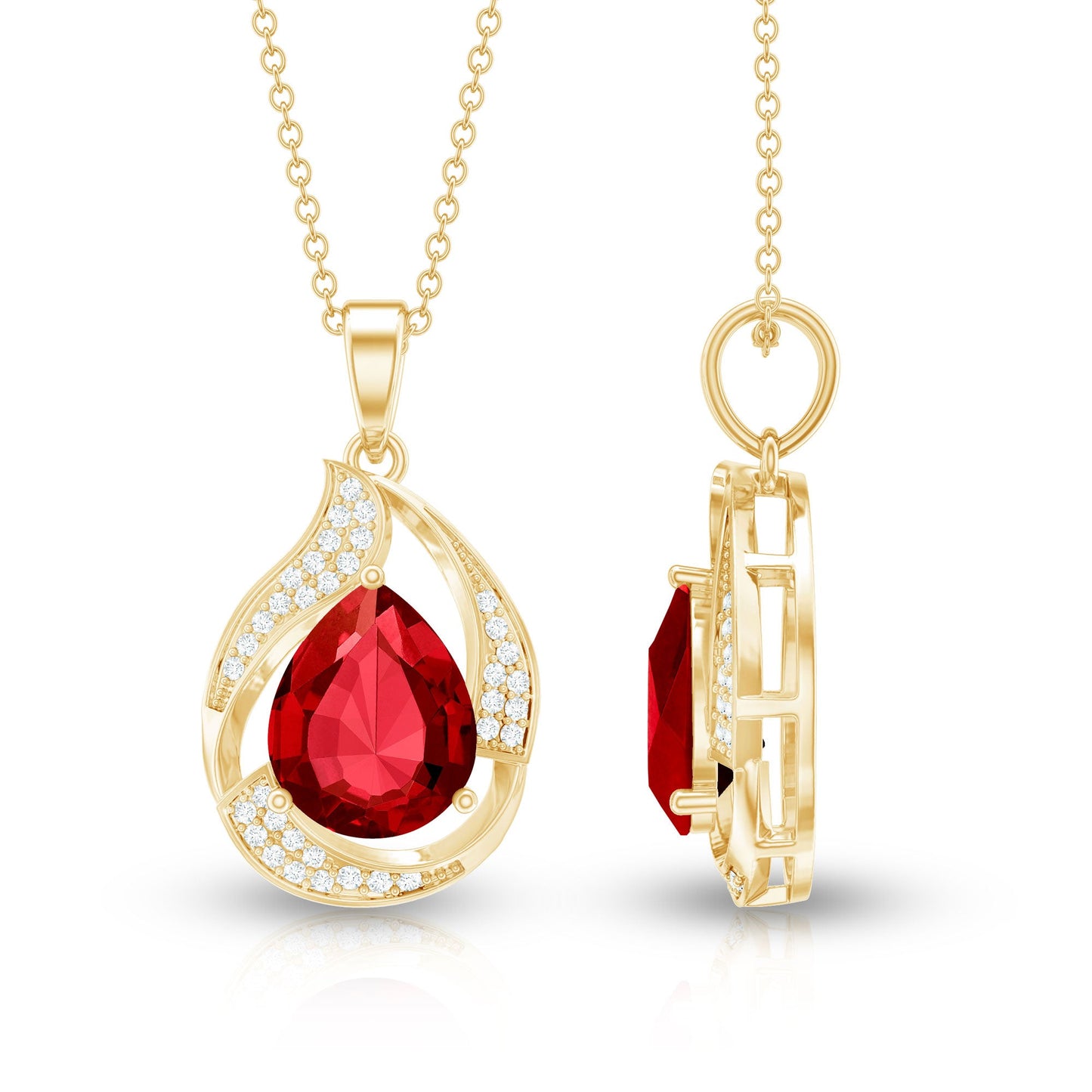 Designer Lab Created Ruby Teardrop Pendant Necklace with Diamond
