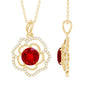 Certified Lab Grown Ruby Rose Pendant Necklace with Diamond Accent
