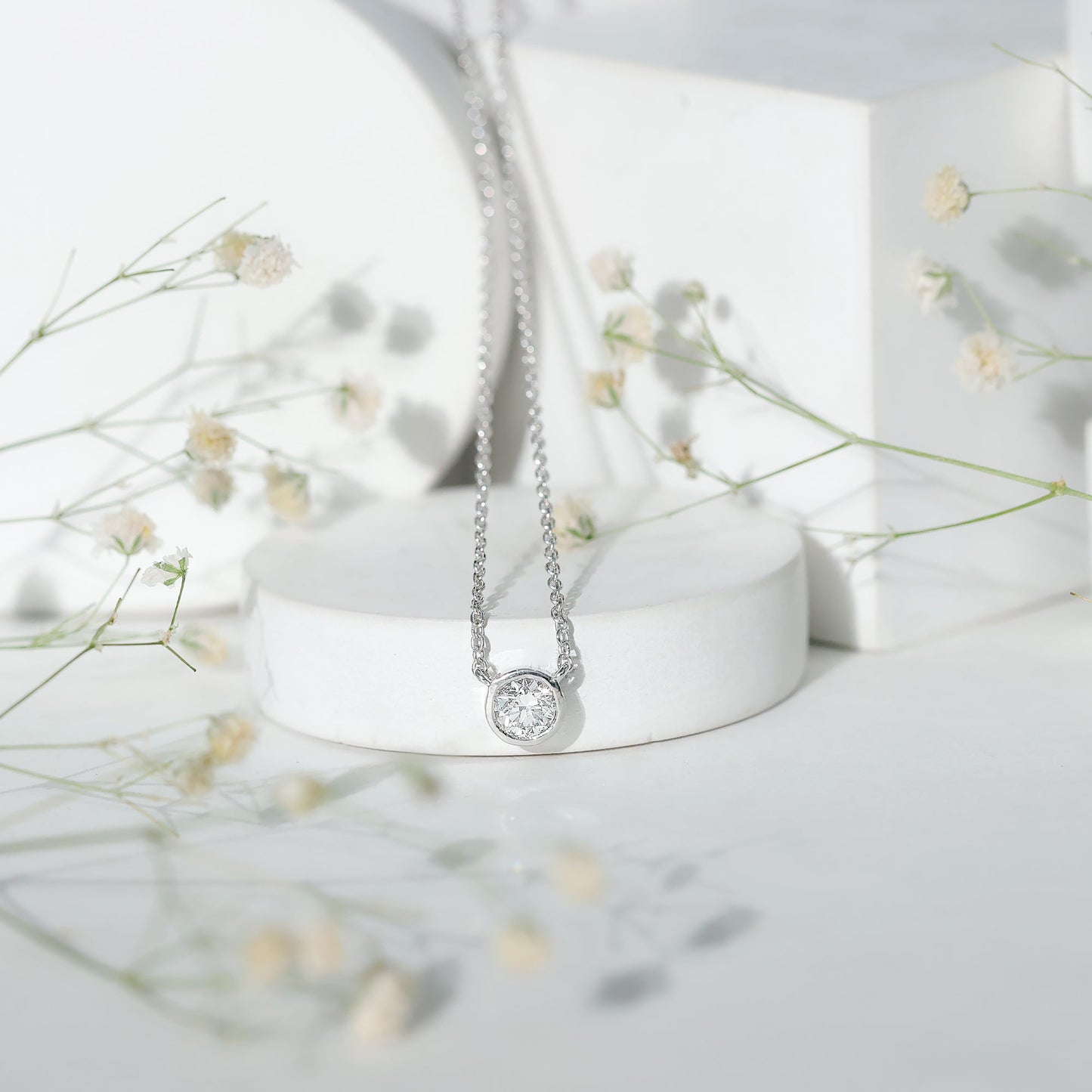 Half Carat Lab Grown Diamond Solitaire Necklace in Sterling Silver