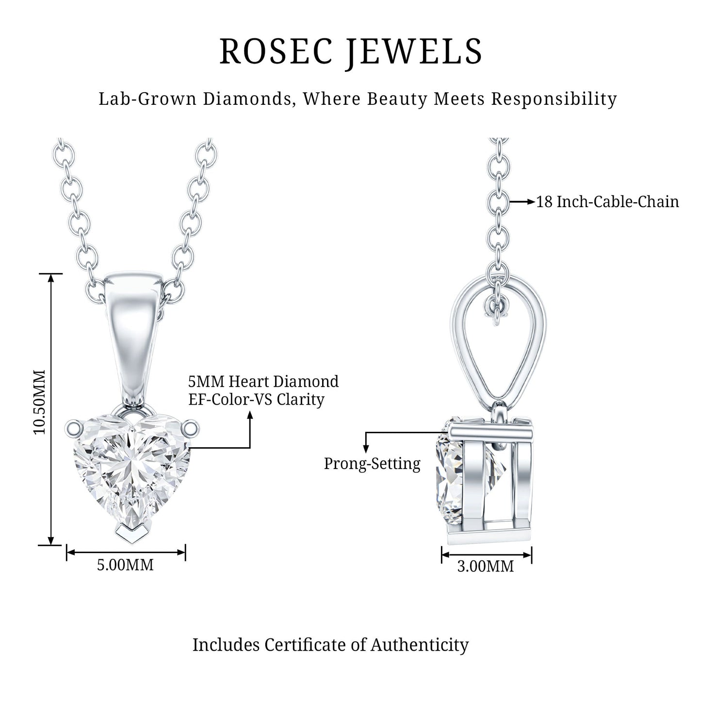 0.5 Carat Lab Grown Diamond Heart Necklace For Women