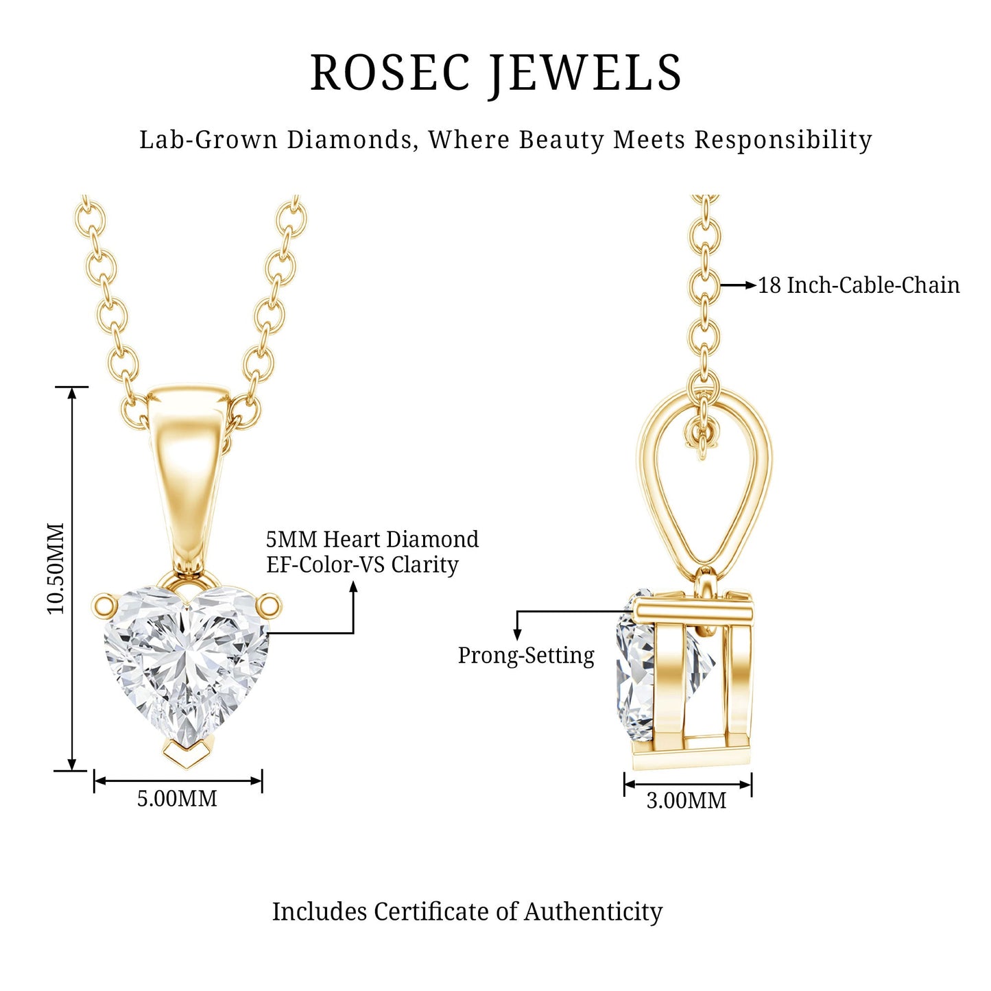 0.5 Carat Lab Grown Diamond Heart Necklace For Women