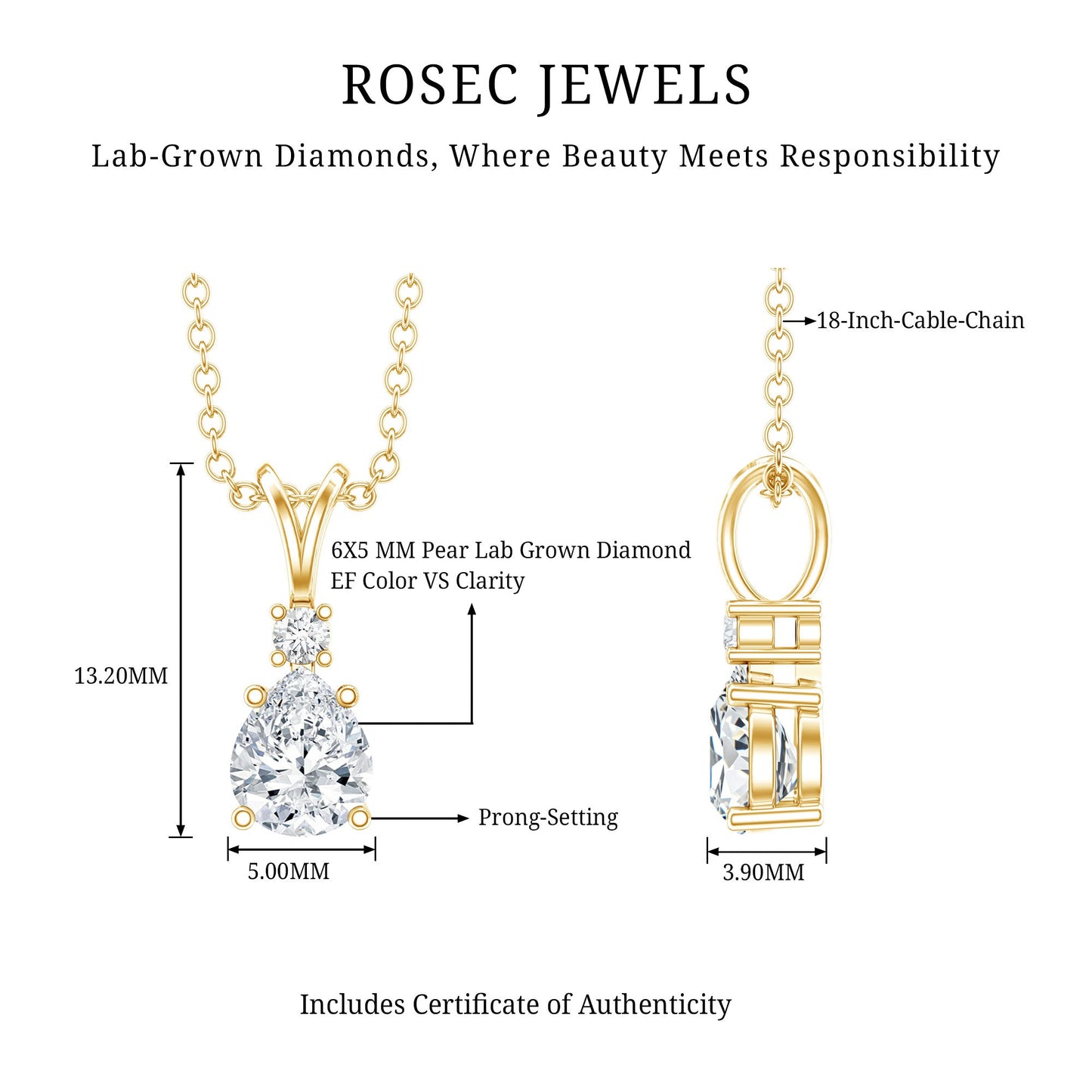 0.3 Carat Lab Grown Diamond Teardrop Pendant Necklace