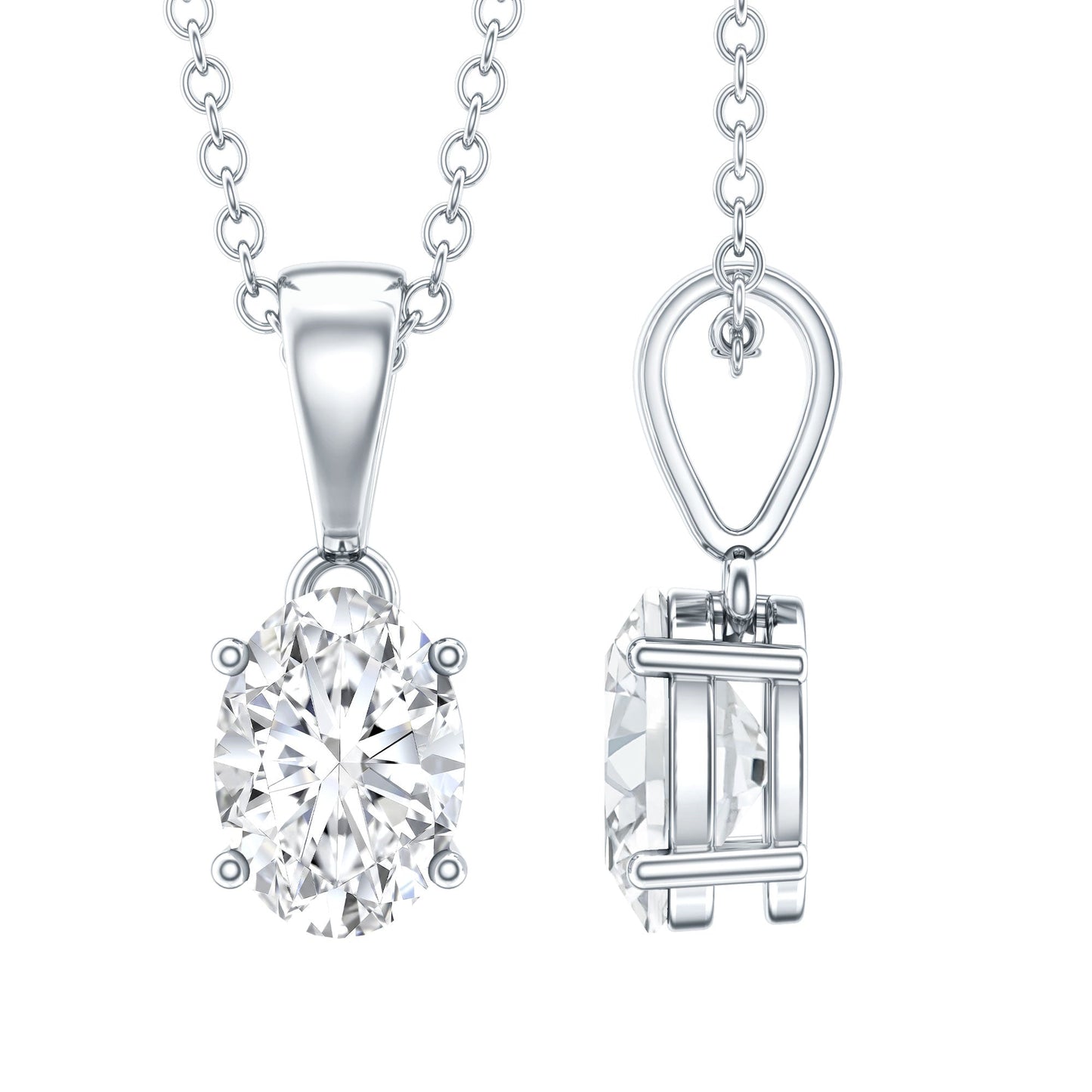 0.75 Carat Oval Lab Grown Diamond Solitaire Necklace with Silver Chain