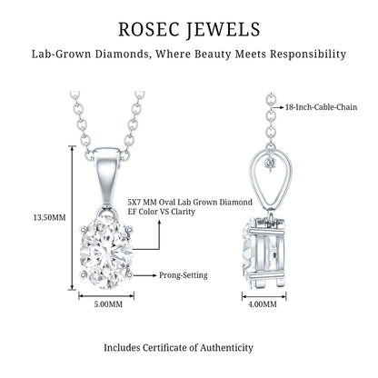 0.75 Carat Oval Lab Grown Diamond Solitaire Necklace with Silver Chain