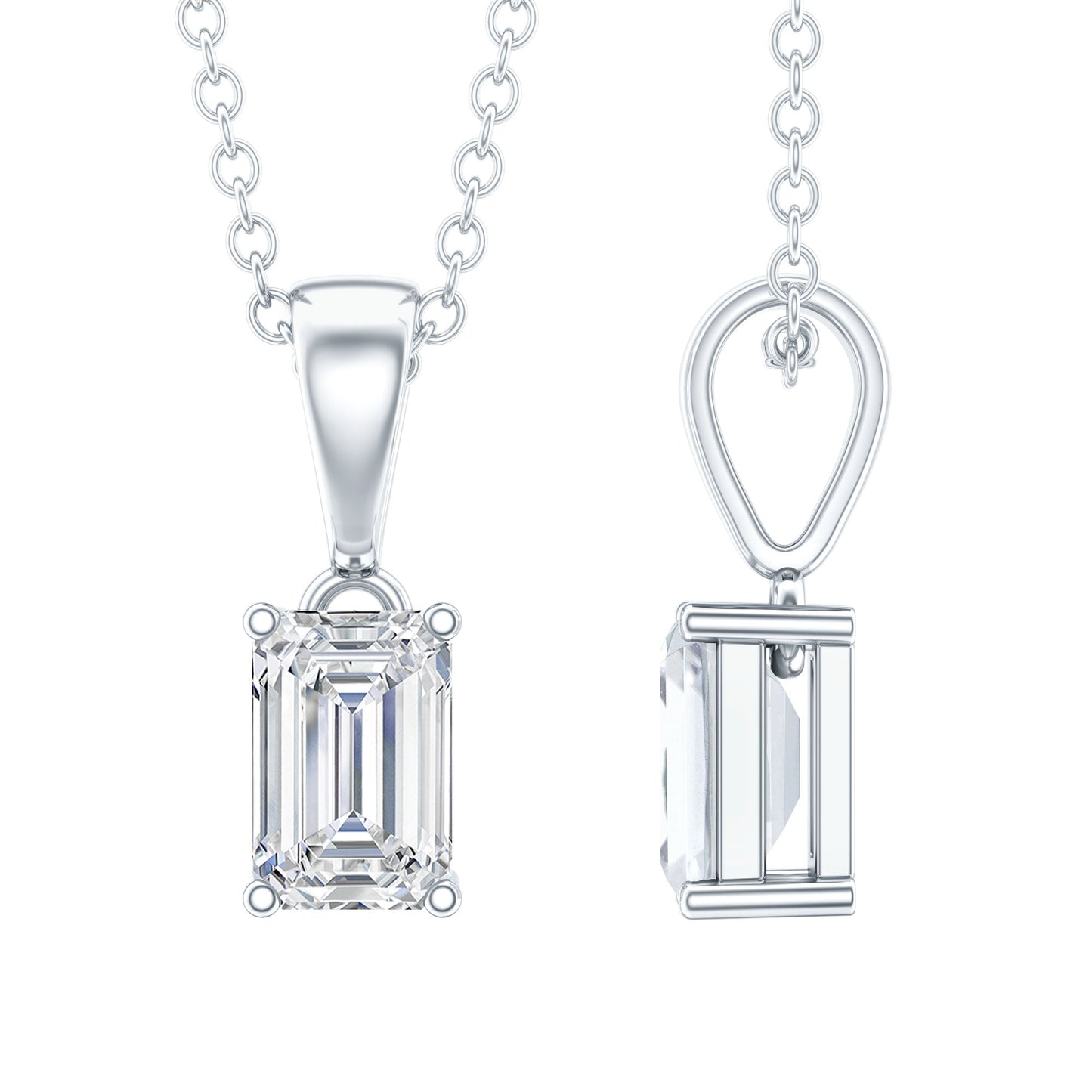 0.7 Carat Lab Grown Diamond Emerald Cut Necklace with Silver Chain