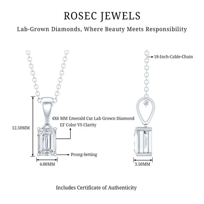 0.7 Carat Lab Grown Diamond Emerald Cut Necklace with Silver Chain