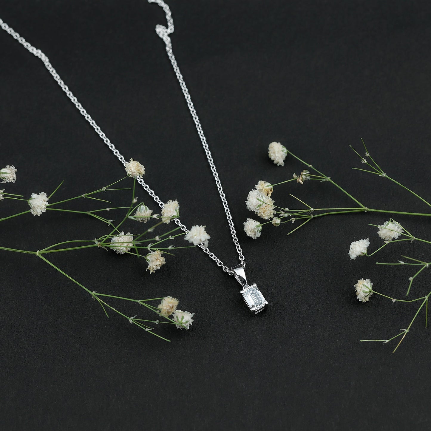 0.7 Carat Lab Grown Diamond Emerald Cut Necklace with Silver Chain