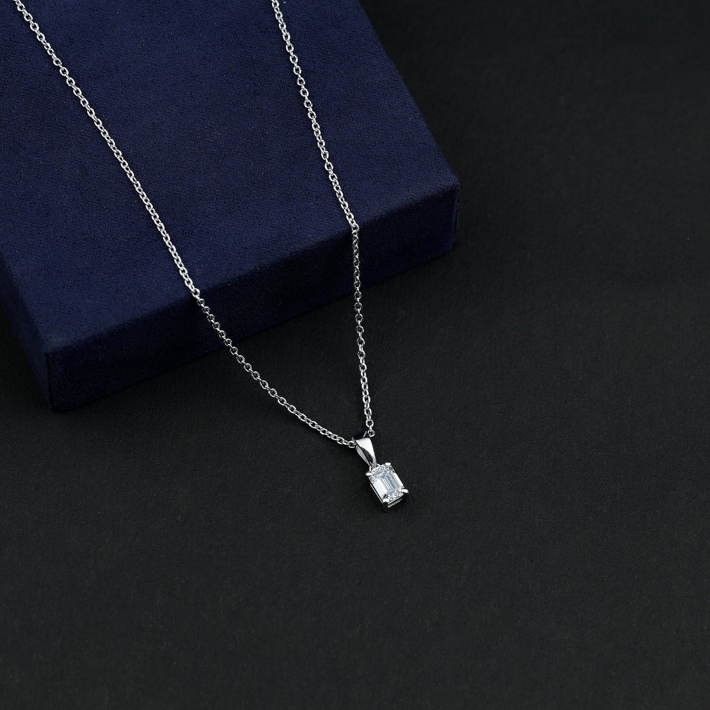 0.7 Carat Lab Grown Diamond Emerald Cut Necklace with Silver Chain