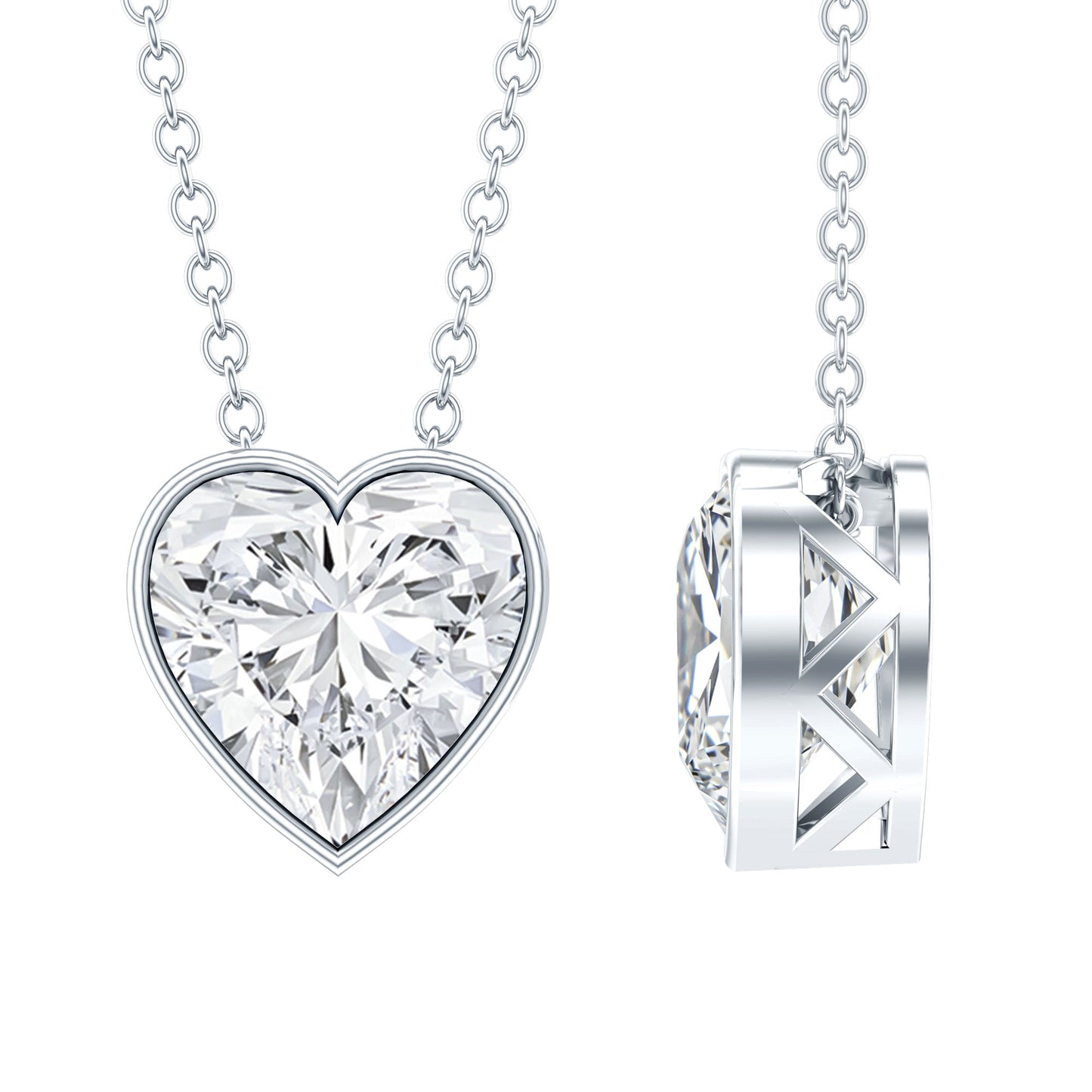 Bezel Set 2 Carat Cubic Zirconia Heart Pendant Necklace with Chain