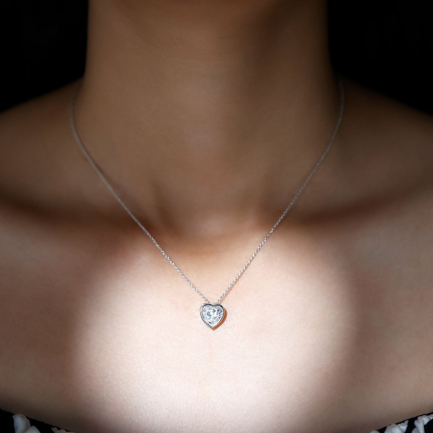 Bezel Set 2 Carat Cubic Zirconia Heart Pendant Necklace with Chain