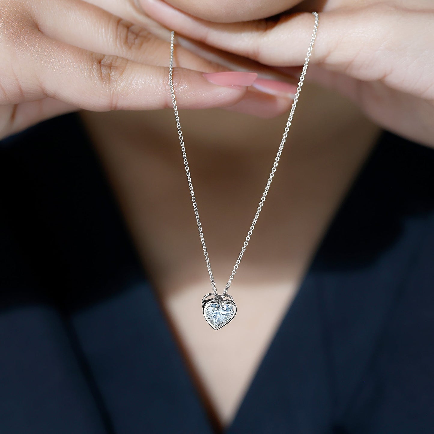 Bezel Set 2 Carat Cubic Zirconia Heart Pendant Necklace with Chain