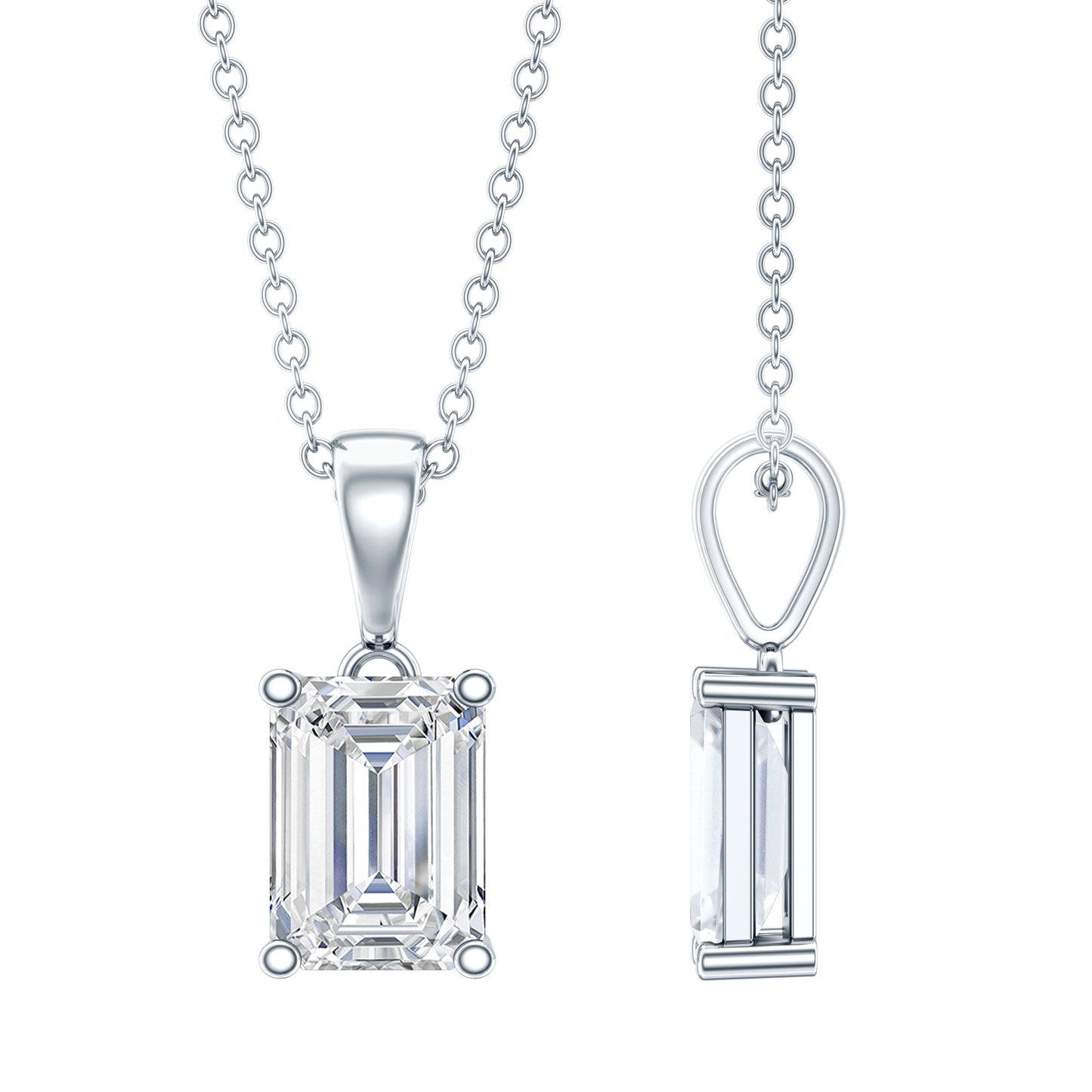 6X8mm Emerald Cut Cubic Zirconia Solitaire Necklace With Silver Chain