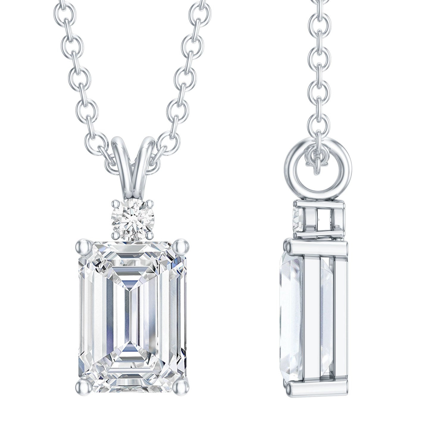 Certified 1.87 Carat Emerald Cut Cubic Zirconia Pendant Necklace with Silver Chain