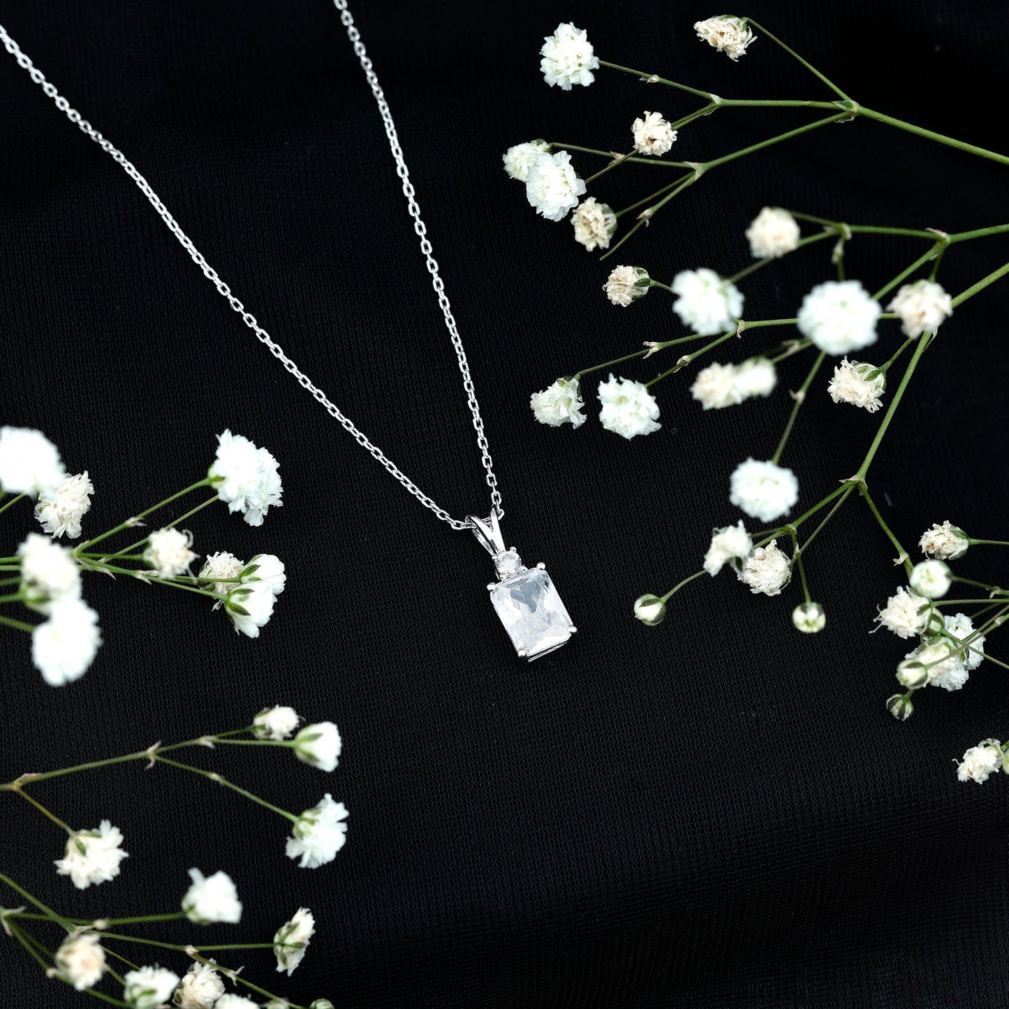 Certified 1.87 Carat Emerald Cut Cubic Zirconia Pendant Necklace with Silver Chain