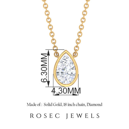 Pear Shape Real Diamond Solitaire Necklace