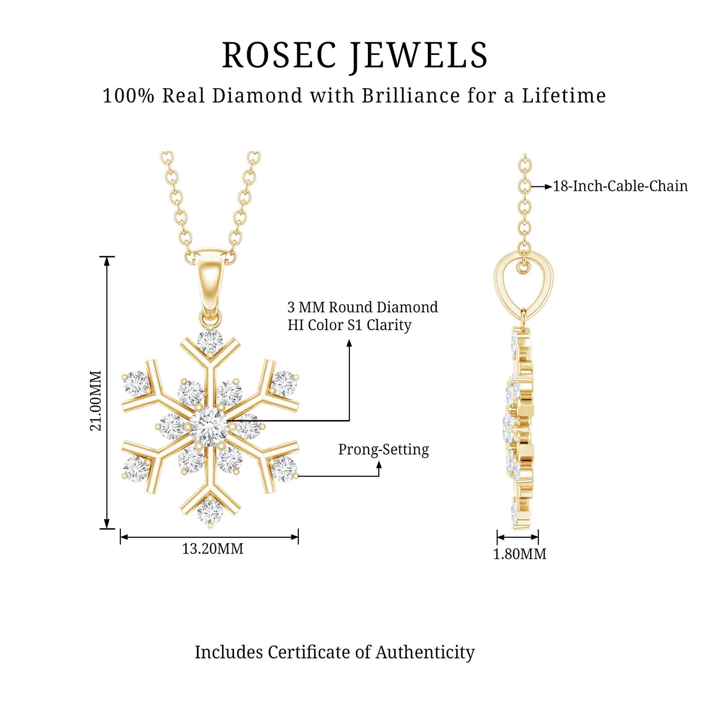 Certified Natural Diamond Christmas Necklace With Chain
