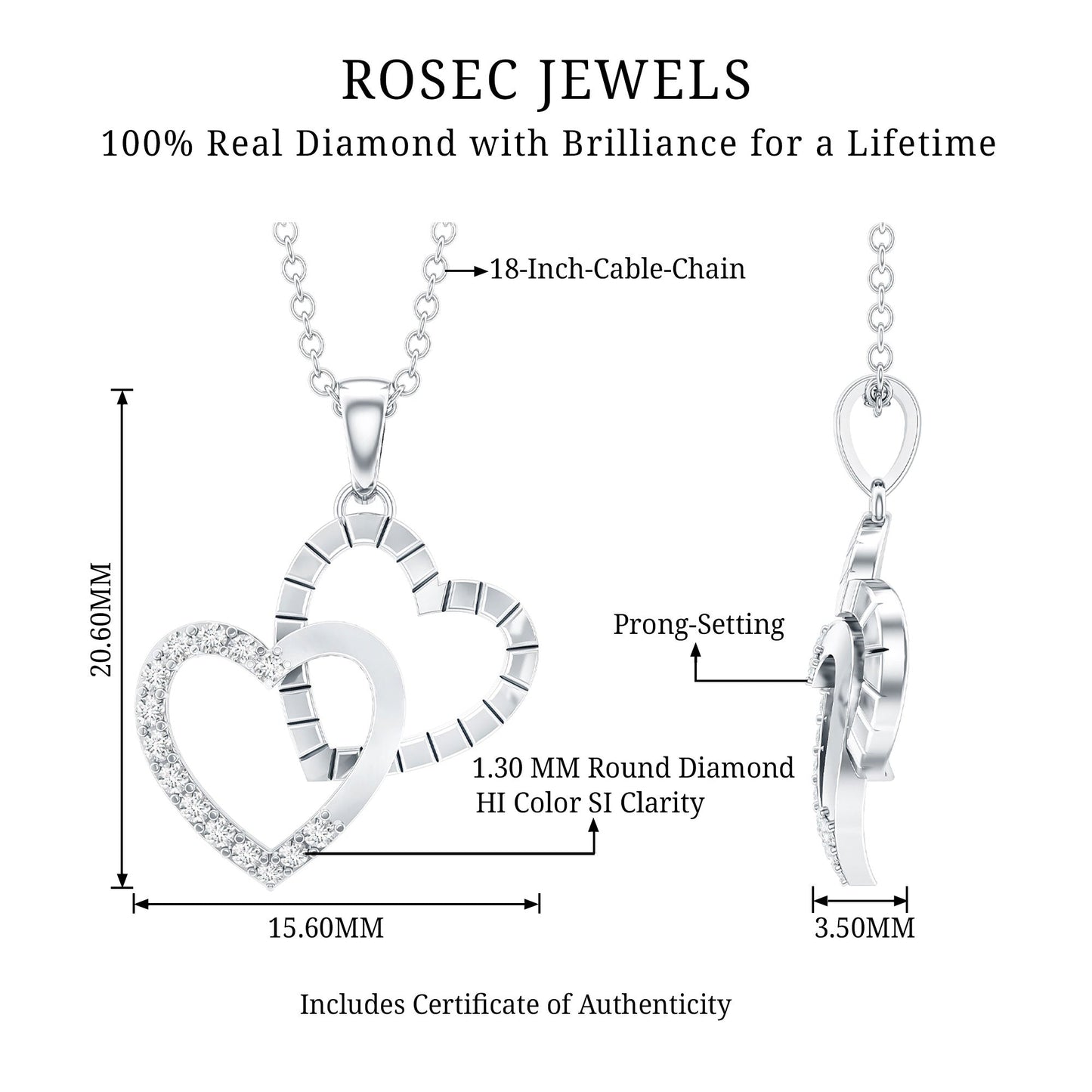Pave Set Diamond Double Heart Necklace