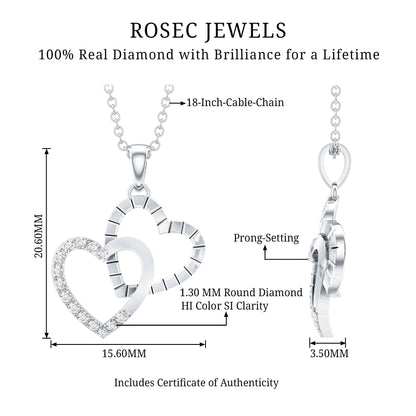 Pave Set Diamond Double Heart Necklace