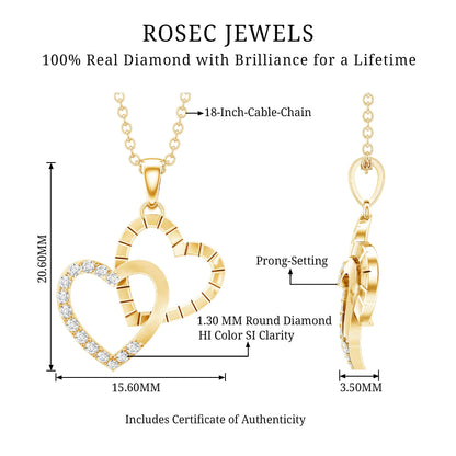 Pave Set Diamond Double Heart Necklace