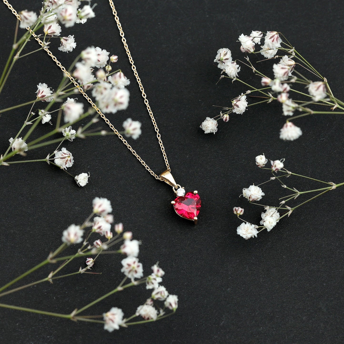 2 CT Lab Grown Ruby Heart Pendant Necklace with Moissanite