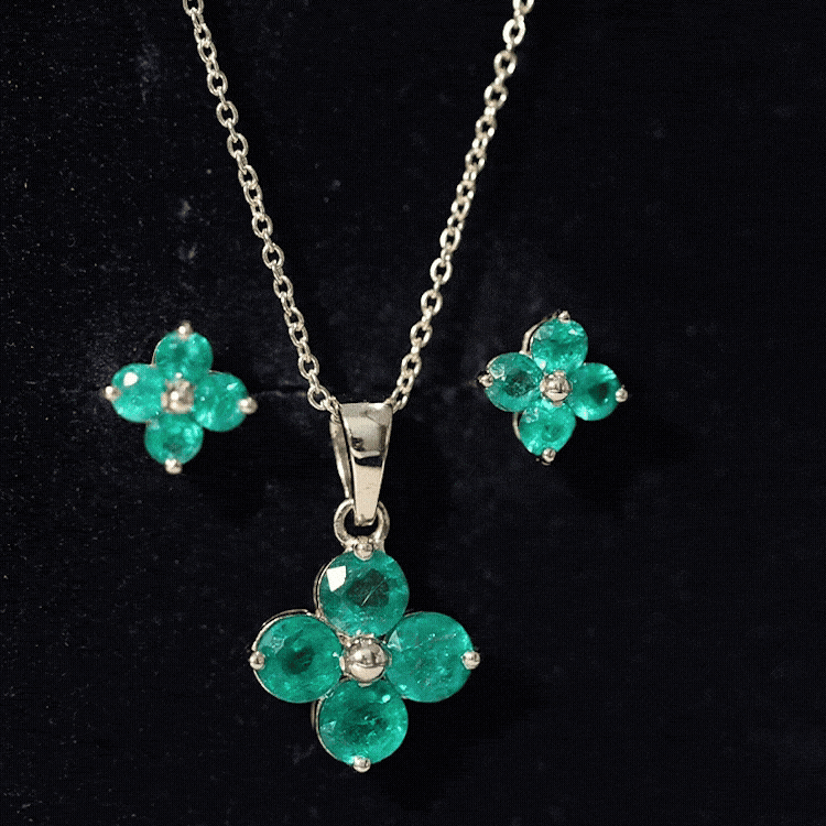 Natural Emerald Clover Jewelry Set for Women