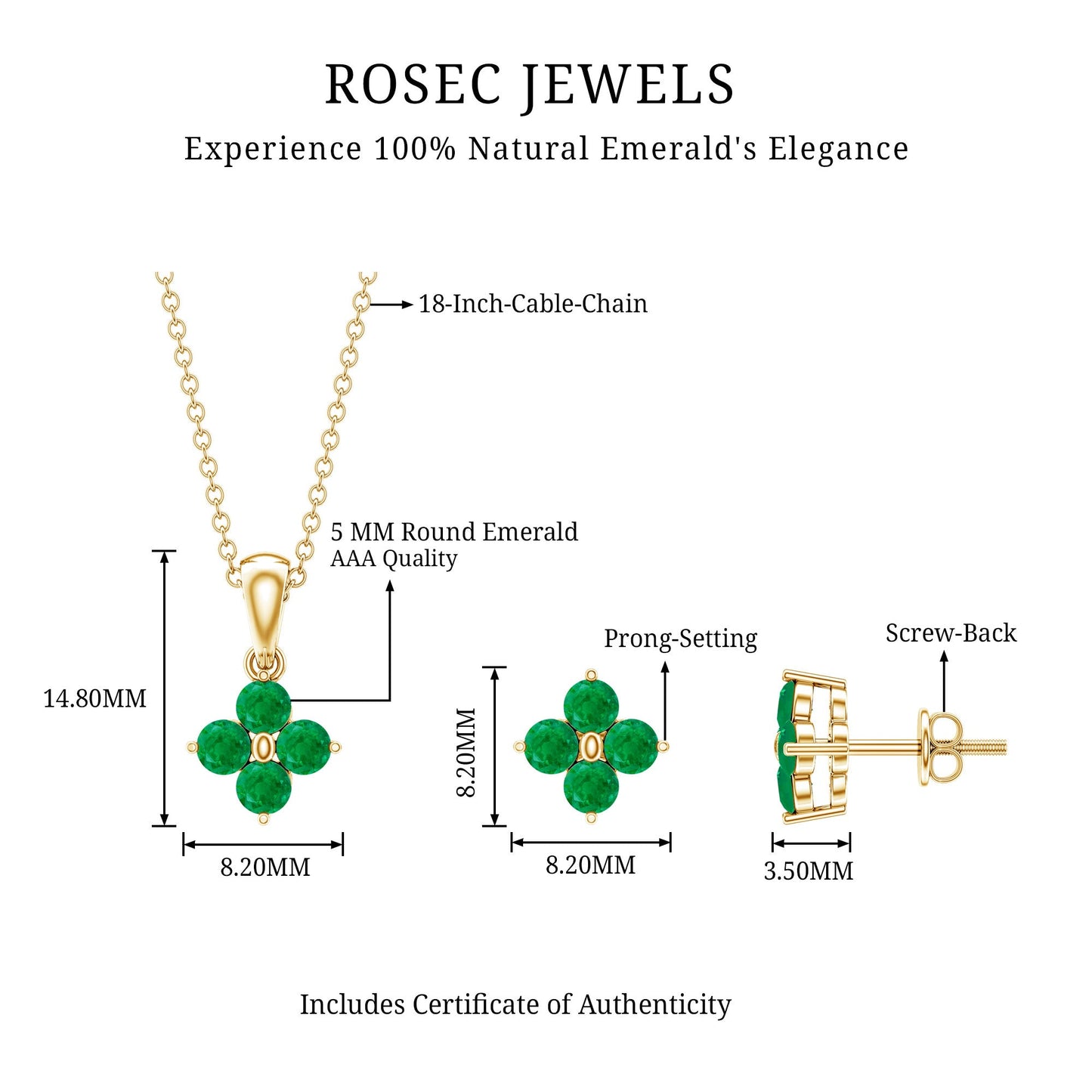 Natural Emerald Clover Jewelry Set for Women