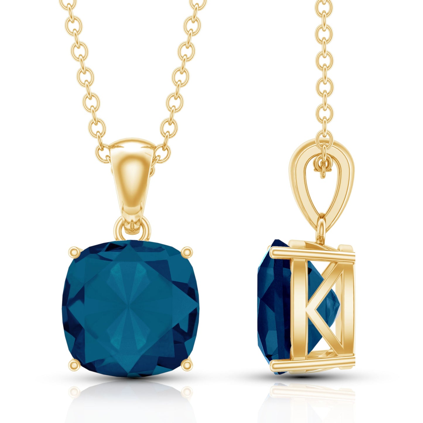 2.84 Carat Cushion Cut London Blue Topaz Solitaire Pendant
