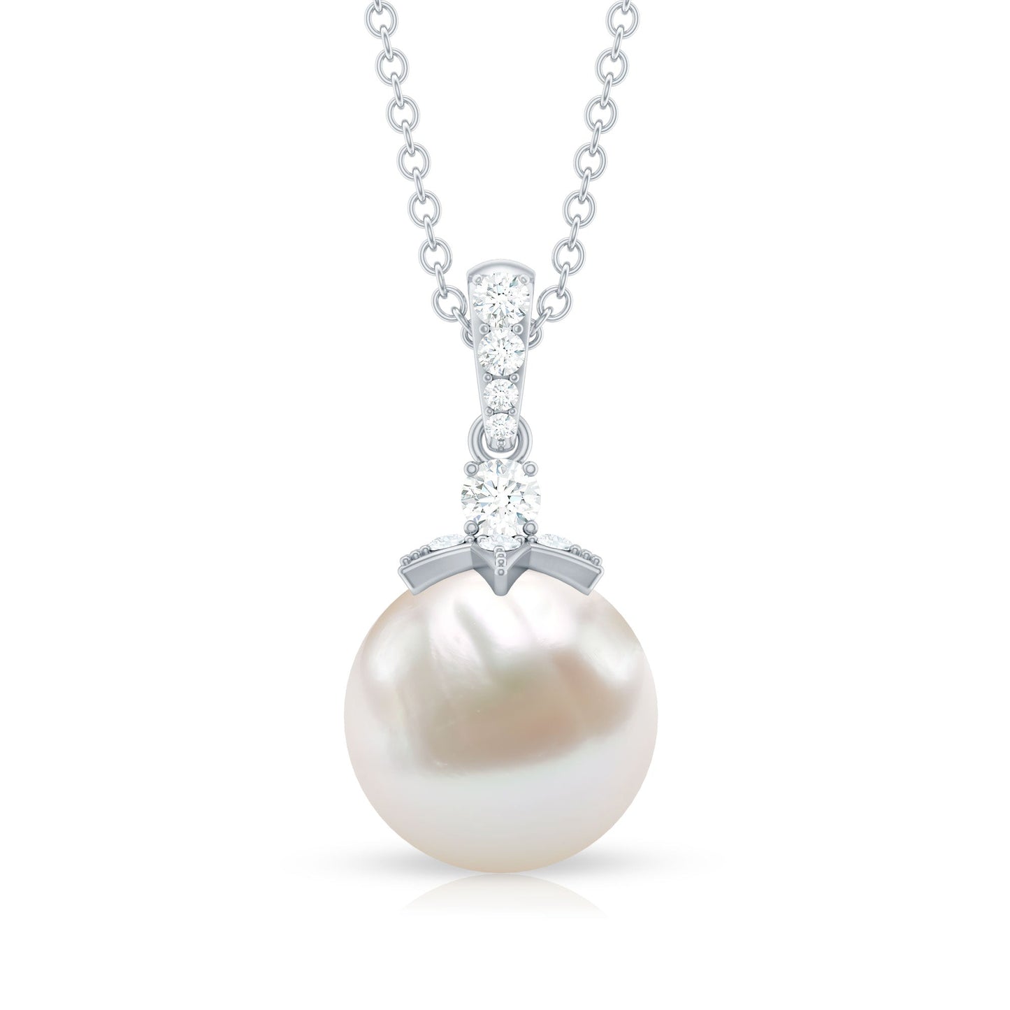 Real Freshwater Pearl and Diamond Drop Pendant Necklace