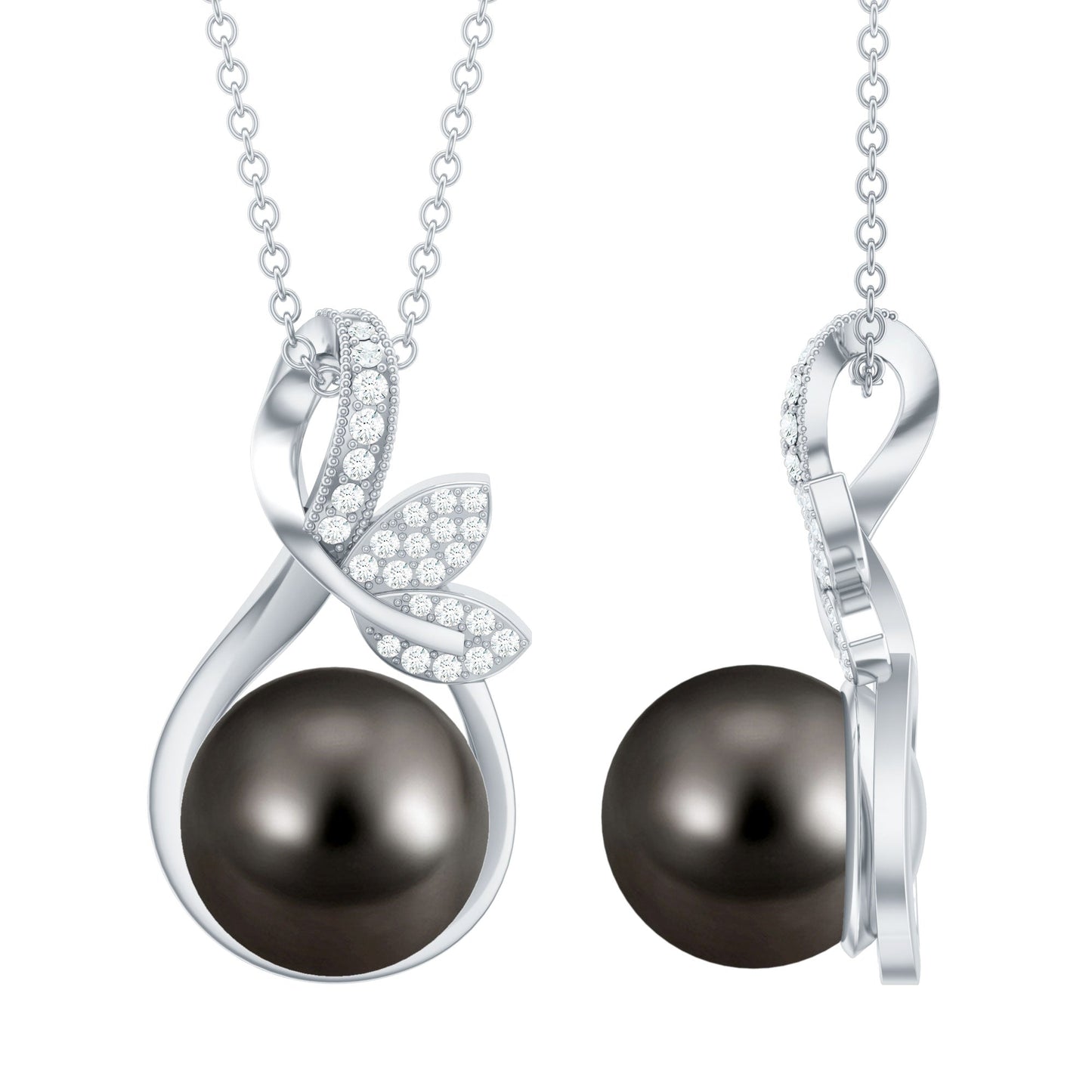 8 Carat Black Pearl and Diamond Bridal Pendant Necklace