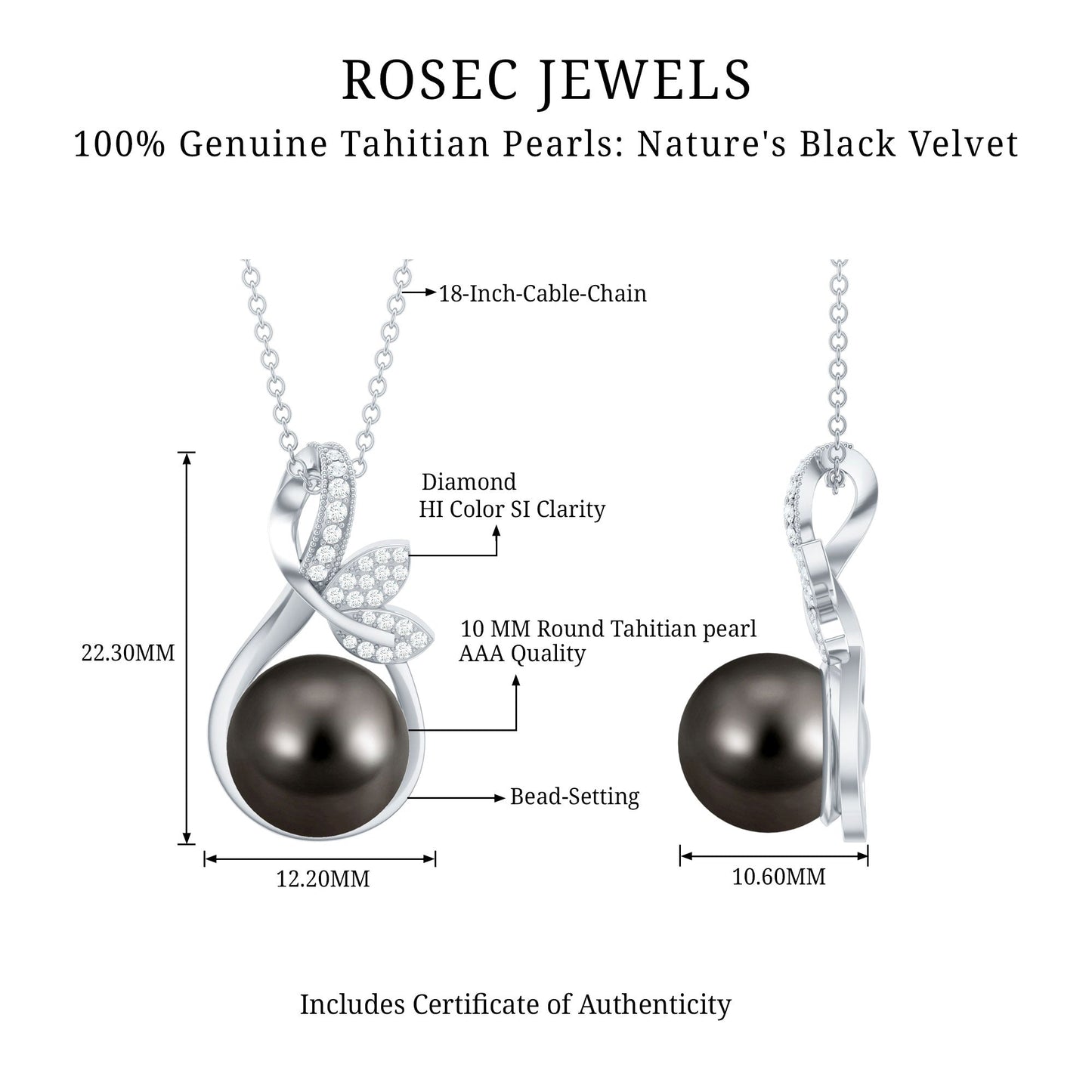 8 Carat Black Pearl and Diamond Bridal Pendant Necklace