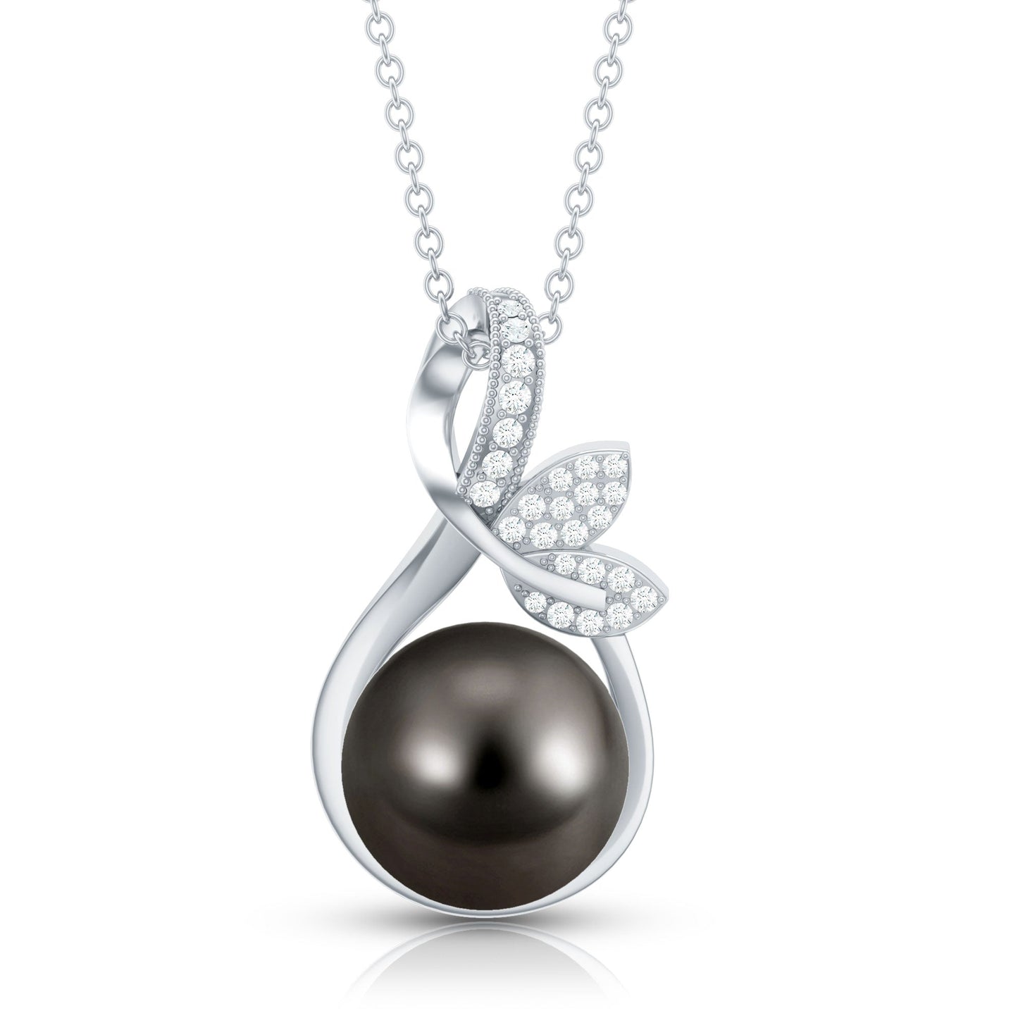 8 Carat Black Pearl and Diamond Bridal Pendant Necklace