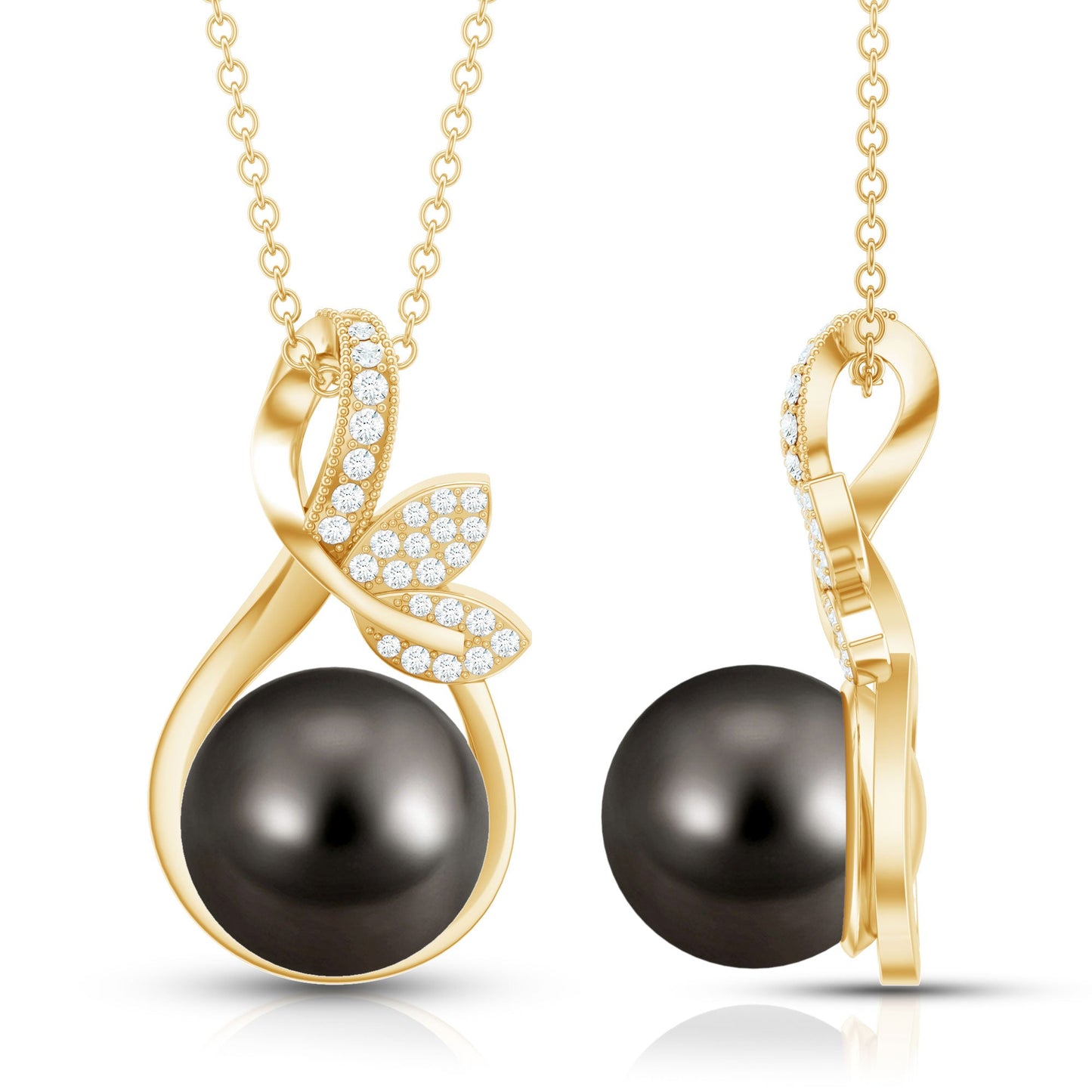 8 Carat Black Pearl and Diamond Bridal Pendant Necklace