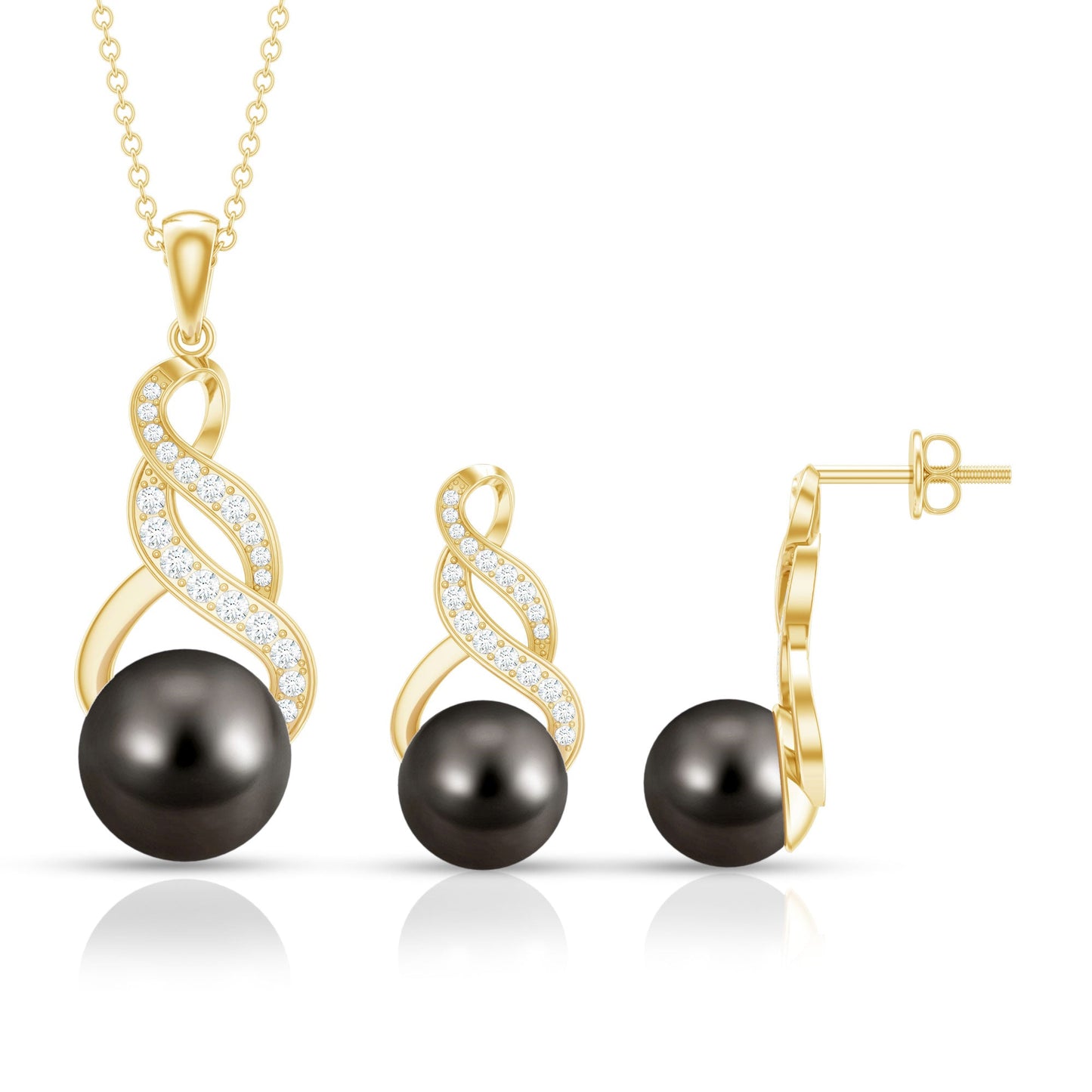 Natural Tahitian Pearl Bridal Infinity Drop Jewelry Set with Moissanite