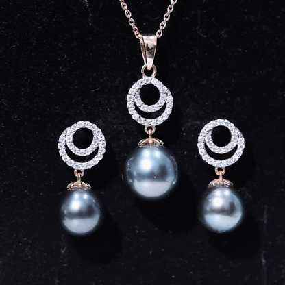 Genuine Tahitian Black Pearl Drop Jewelry Set with Certificate
