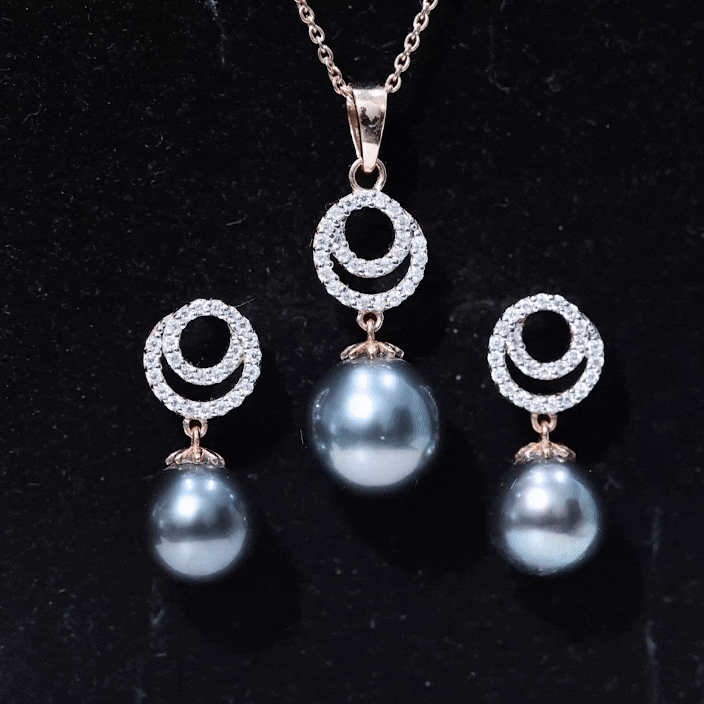 Genuine Tahitian Black Pearl Drop Jewelry Set with Certificate