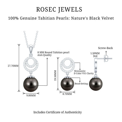 Genuine Tahitian Black Pearl Drop Jewelry Set with Certificate