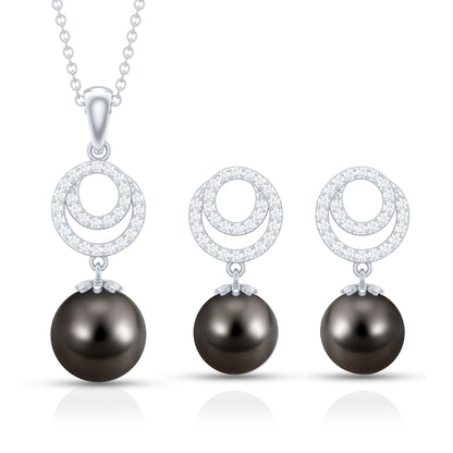Genuine Tahitian Black Pearl Drop Jewelry Set with Certificate