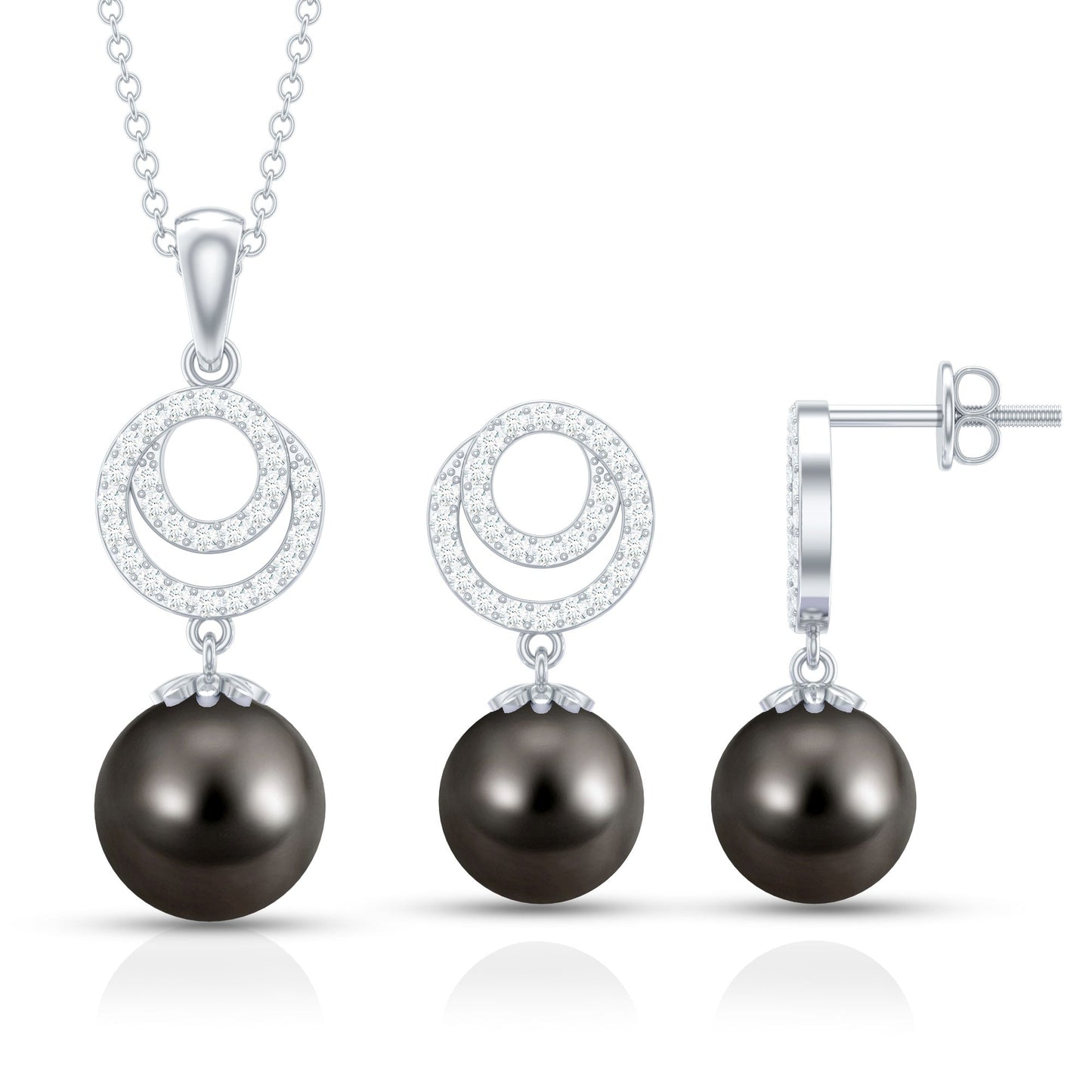 Genuine Tahitian Black Pearl Drop Jewelry Set with Certificate