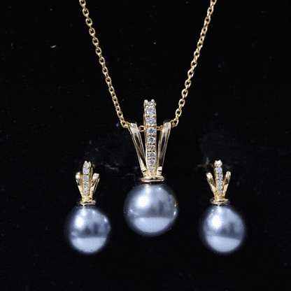 Genuine Tahitian Pearl and Diamond Drop Necklace Earrings Set