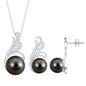 Designer Tahitian Black Pearl Necklace and Earrings Set with Diamond
