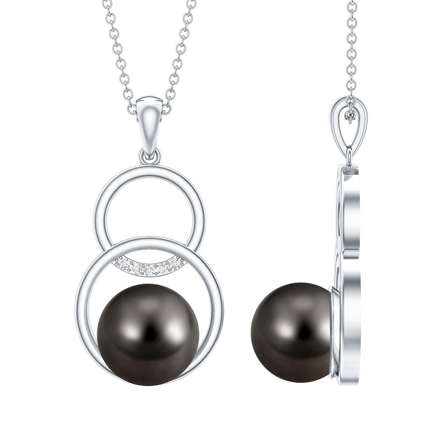 Handpicked Black Pearl Circle Necklace with Diamond