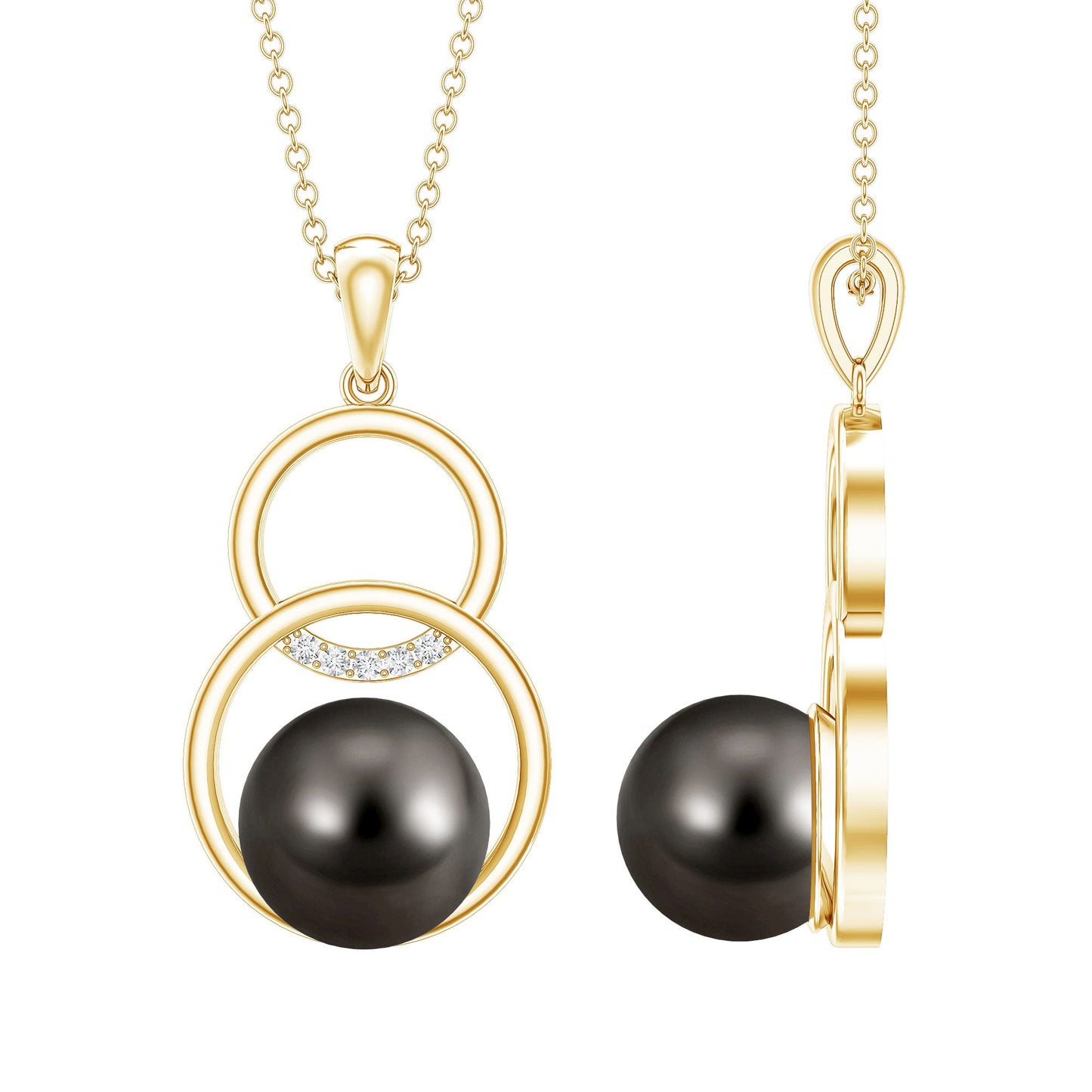 Handpicked Black Pearl Circle Necklace with Diamond