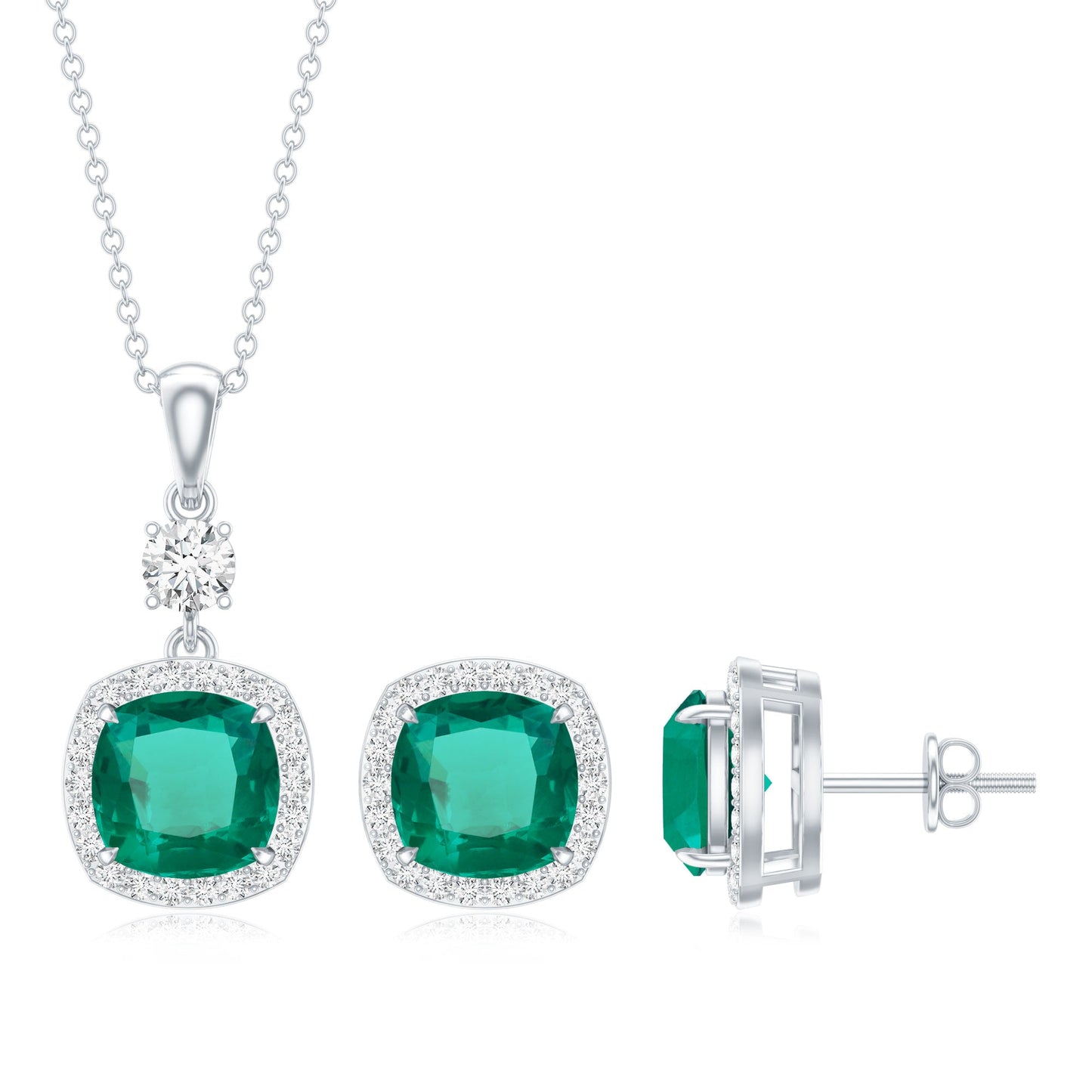 Certified Lab Grown Emerald Bridal Jewelry Set With Moissanite