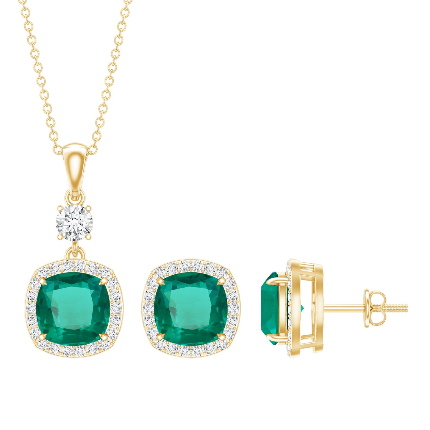Certified Lab Grown Emerald Bridal Jewelry Set With Moissanite