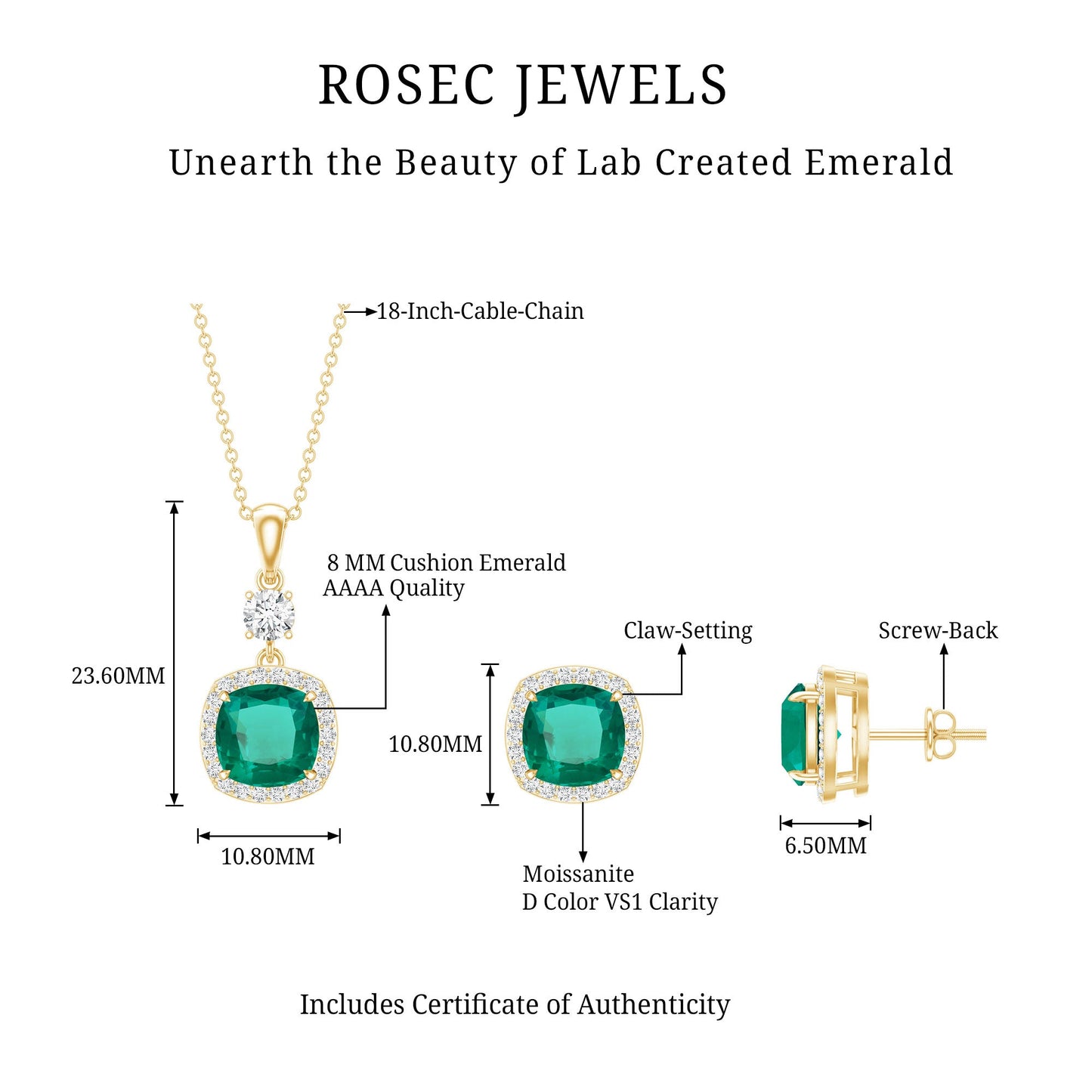 Certified Lab Grown Emerald Bridal Jewelry Set With Moissanite