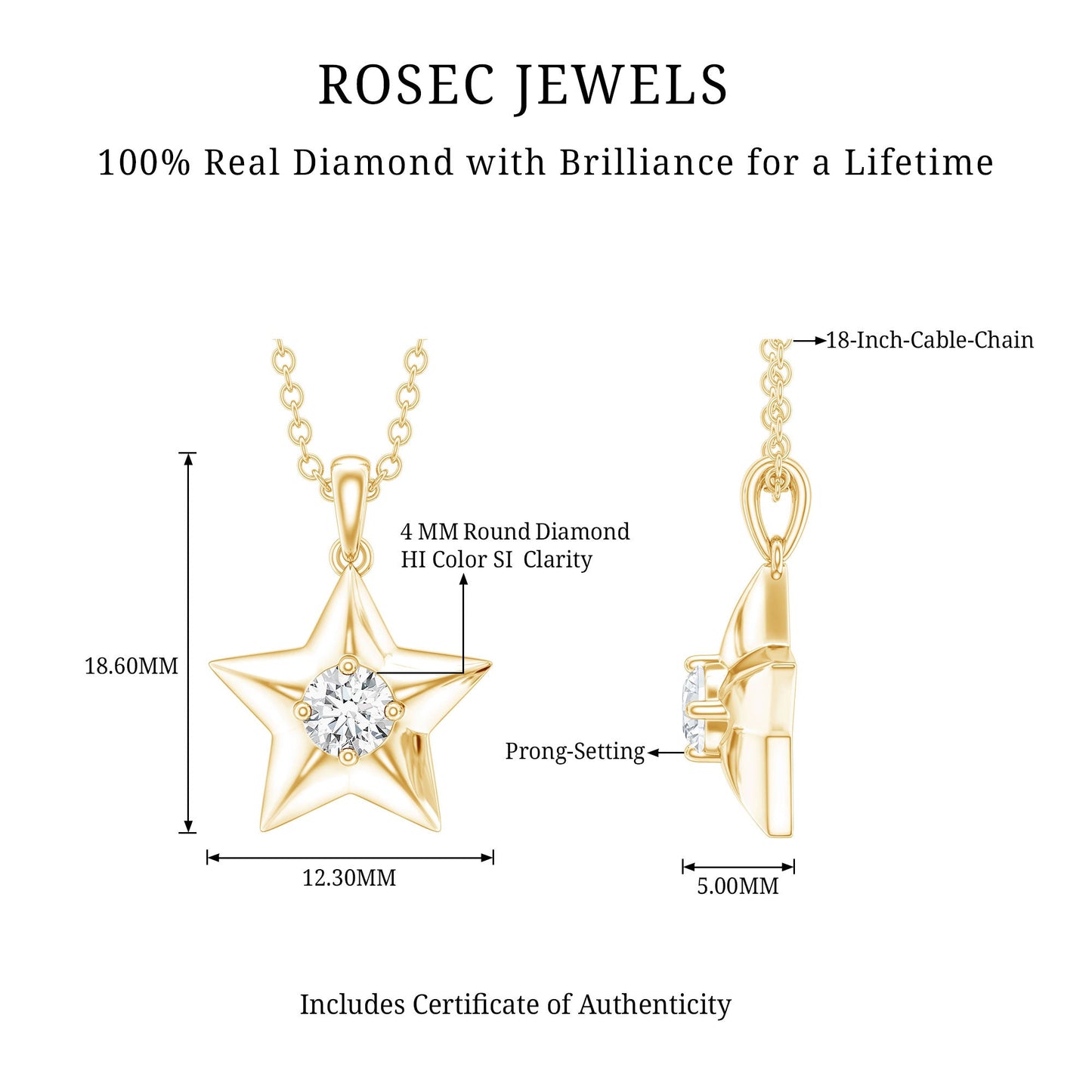 Certified Diamond Star Pendant Necklace