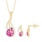 Pear Shaped Pink Tourmaline and Diamond Leaf Jewelry Set
