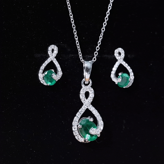 Natural Emerald and Diamond Wedding Jewelry Set