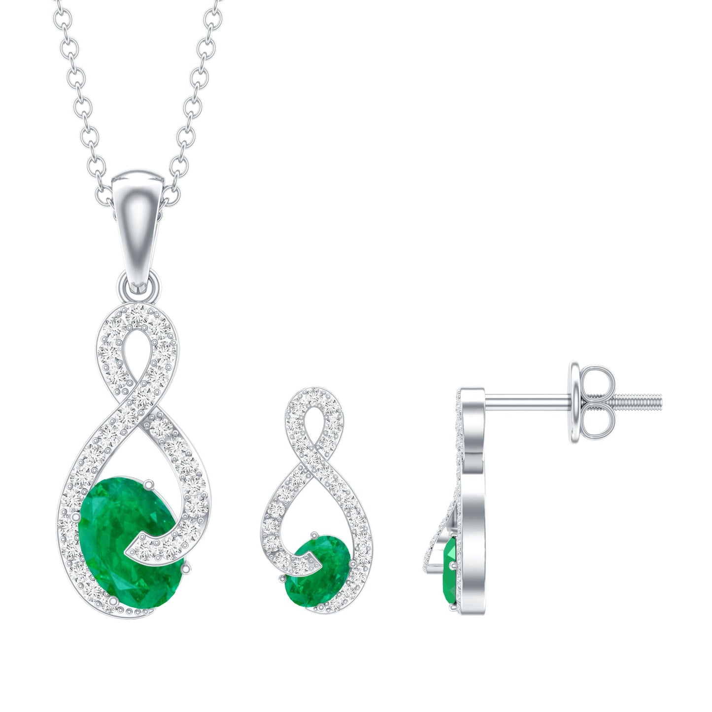 Natural Emerald and Diamond Wedding Jewelry Set